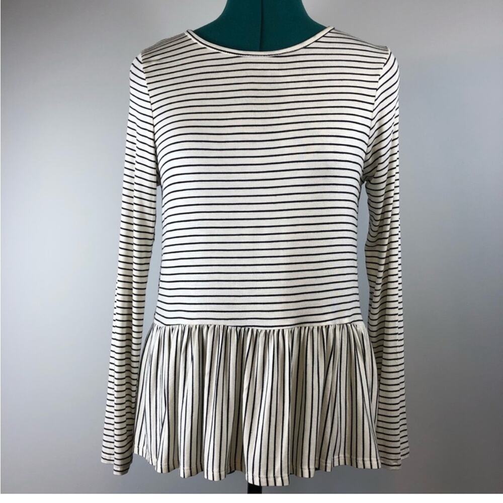 Live in the moment black and white striped peplum long sleeve tshirt